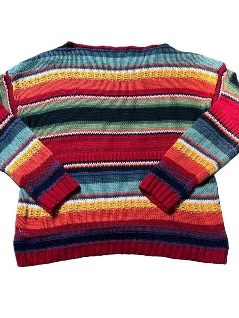 Chaps Sport Sweater XL Multicolor Striped Chunky Knit Cotton Blend Pullover